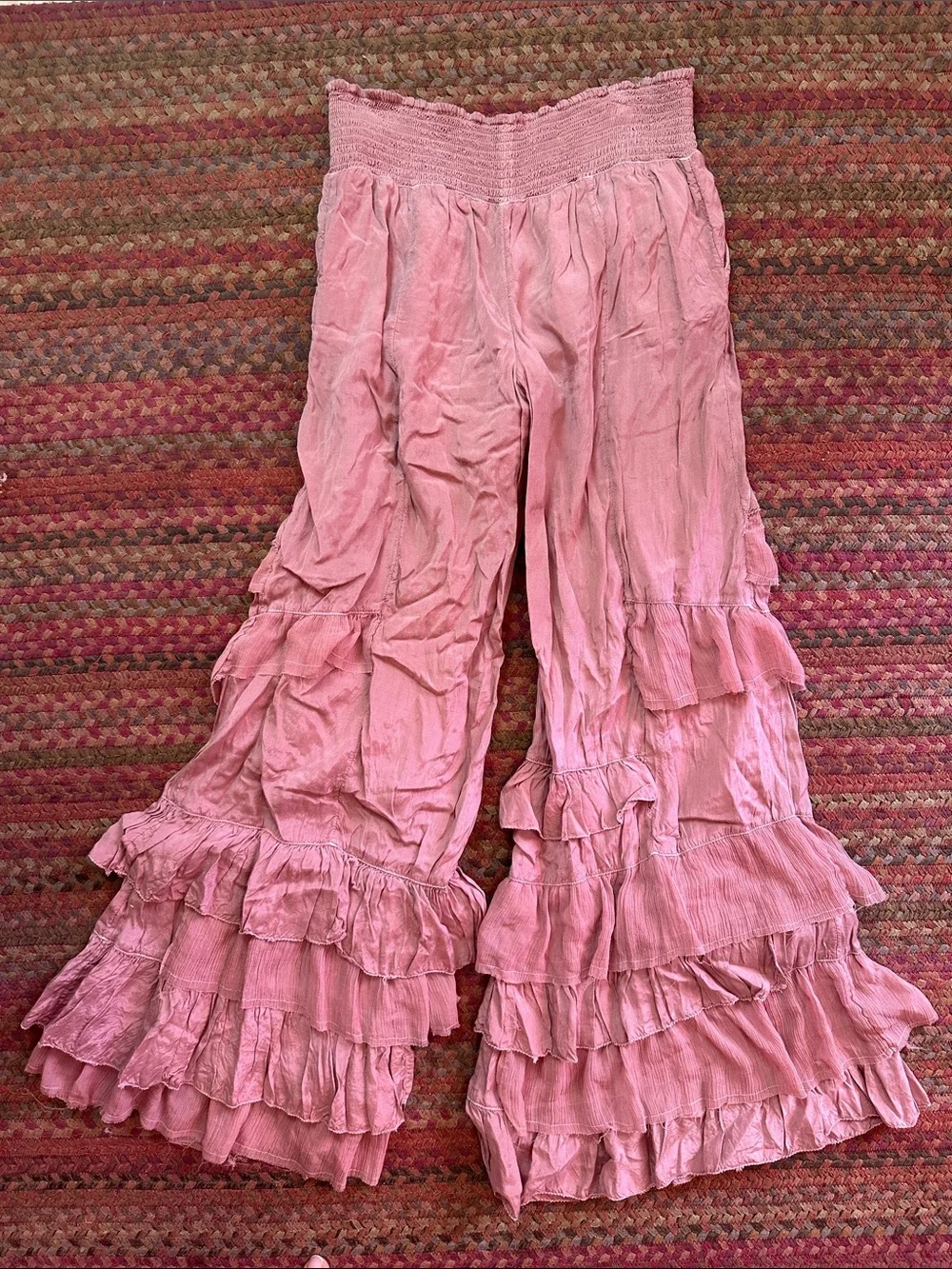 FREE PEOPLE ROCK N FRILL MAUVE Pink Ruffle Tiered Palazzo Pants